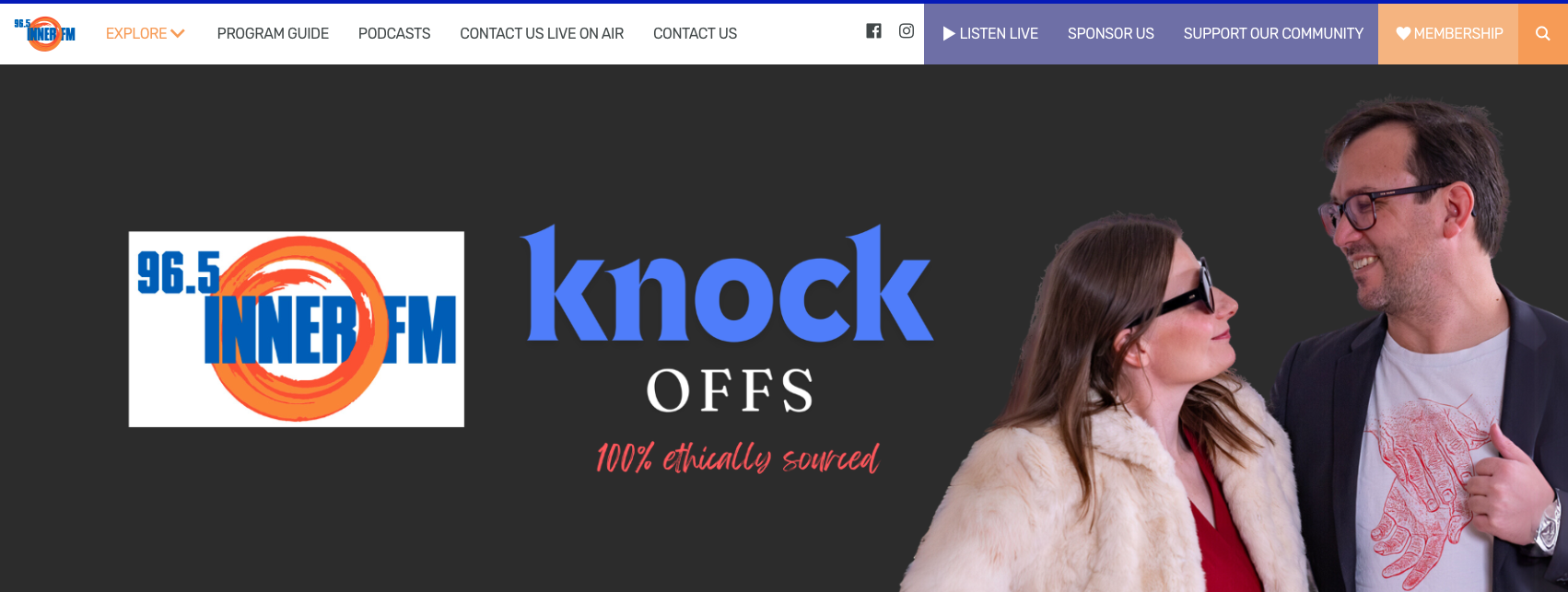 Website banner featuring community radio hosts Jon and Skye for their show Knock Offs (2024)